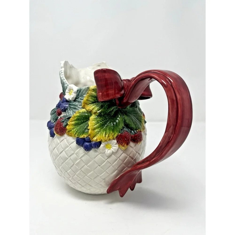 Fitz & Floyd‎ Berry Patch 1995 Ribbon Handle Pitcher Bouquet Holder